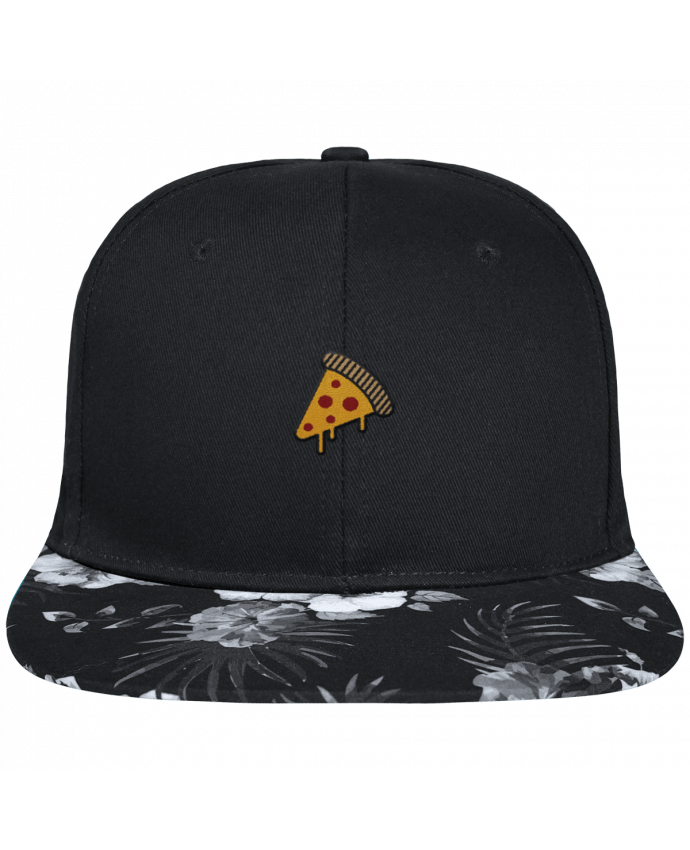 Gorra Snapback Visera Flor Hawai Pizza slice brodé avec toile noire 100% coton et visière imprimée fleurs 100