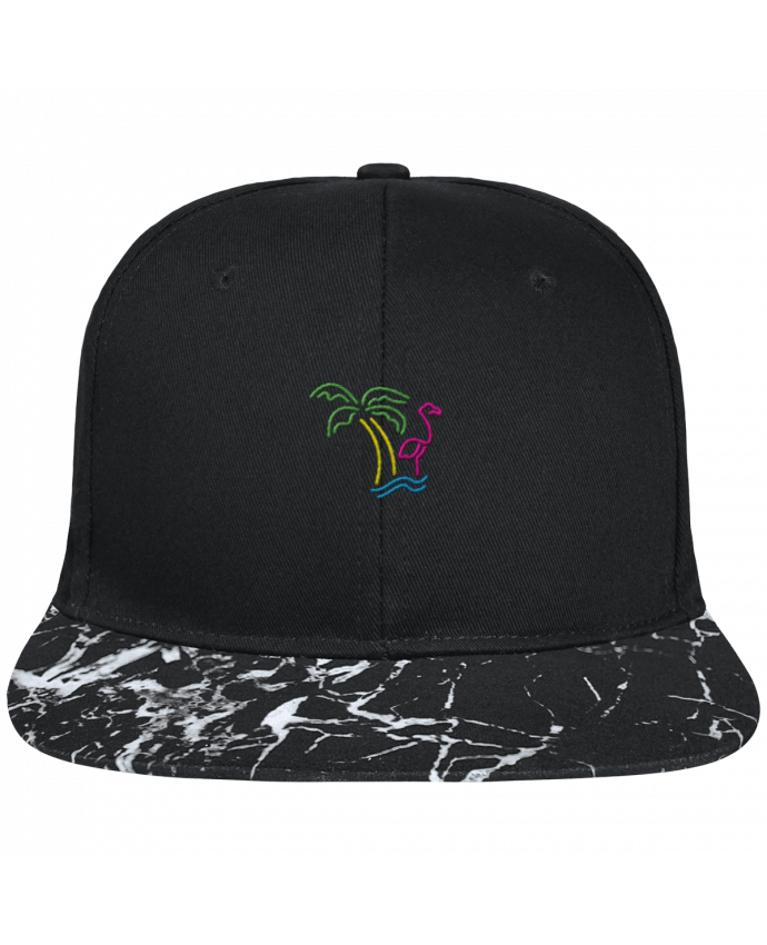 Snapback Cap visor black mineral pattern Island Flamingo brodé avec toile noire 100% coton et visière imprimé