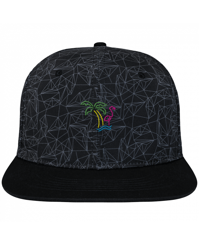 Snapback Cap geometric Crown pattern Island Flamingo brodé avec toile imprimée et visière noire