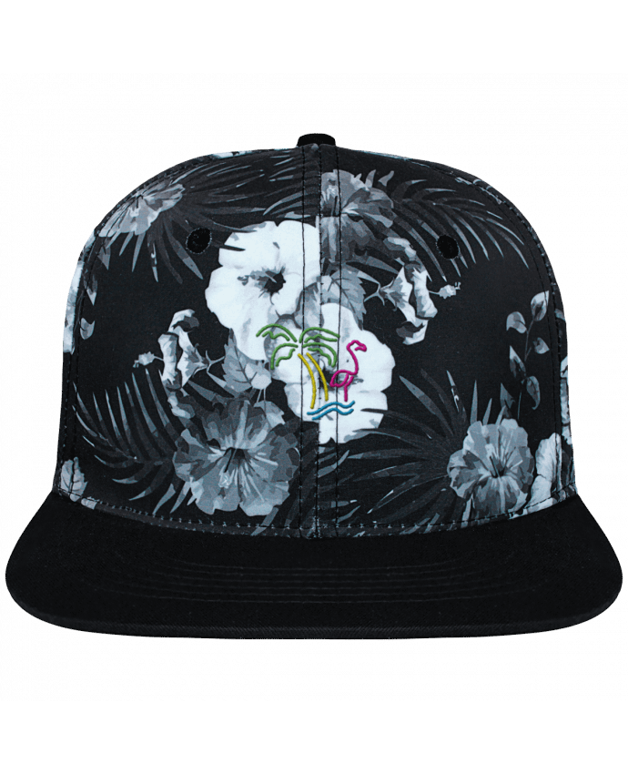 Snapback Cap Hawaii Crown pattern Island Flamingo brodé et toile imprimée motif floral noir et 