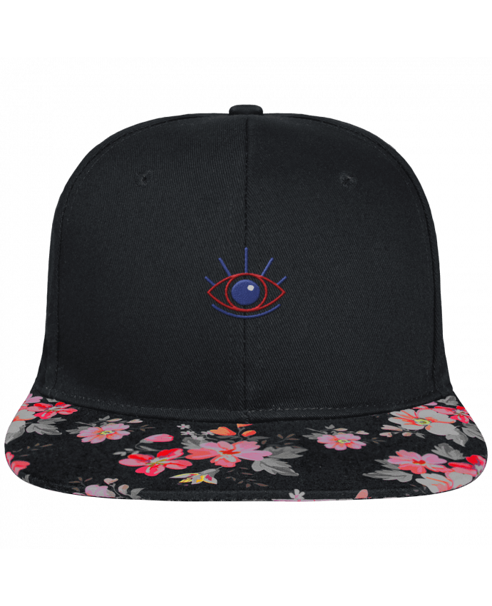 Snapback Cap visor black floral Crown pattern Oeil brodé et visière à motifs 100% polyester et toile coton