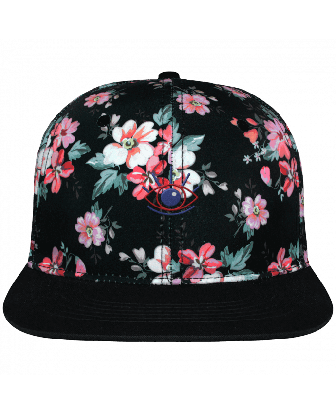 Snapback Cap Black Floral crown pattern Oeil brodé avec toile motif à fleurs 100% polyester et visière noire