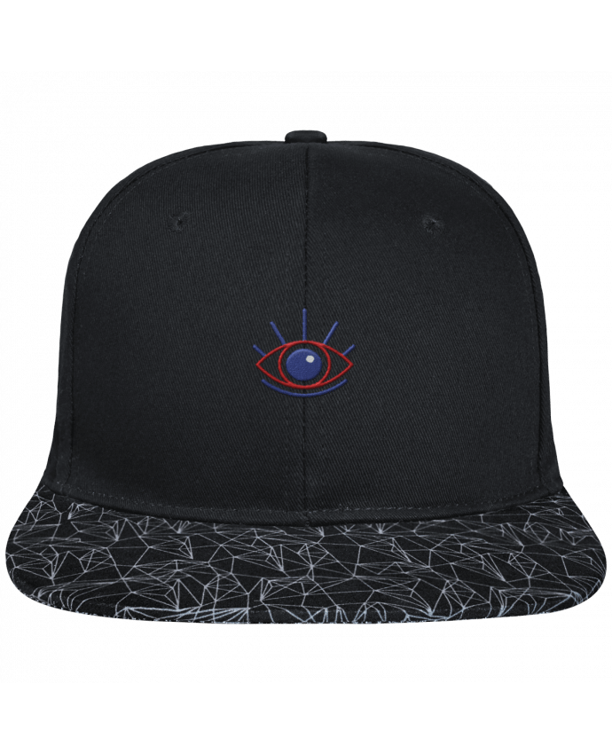 Snapback Cap visor black geometric pattern Oeil brodé avec toile noire 100% coton et visière imprimée 100% p