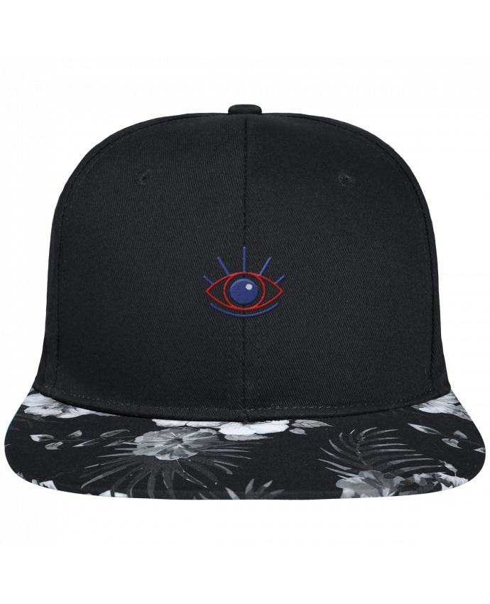 Snapback Cap visor Hawaii Crown pattern Oeil brodé avec toile noire 100% coton et visière imprimée fleurs 100% polye