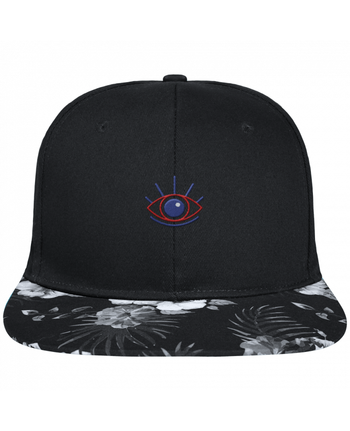 Gorra Snapback Visera Flor Hawai Oeil brodé avec toile noire 100% coton et visière imprimée fleurs 100% polye