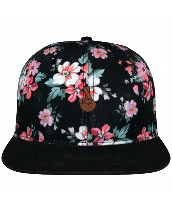 Snapback Cap Black Floral crown pattern Doigts croisés black brodé avec toile motif à fleurs 100% polyester 