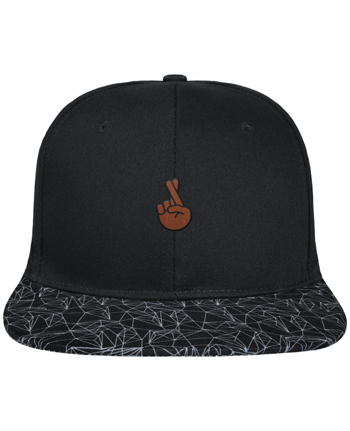 Snapback Cap visor black geometric pattern Doigts croisés black brodé avec toile noire 100% coton et visière