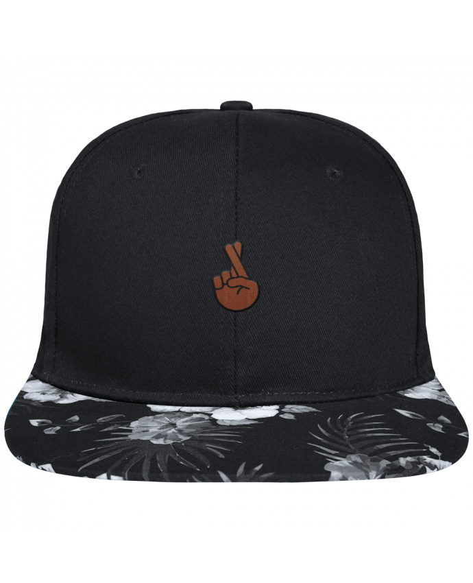Snapback Cap visor Hawaii Crown pattern Doigts croisés black brodé avec toile noire 100% coton et visière imprimée f