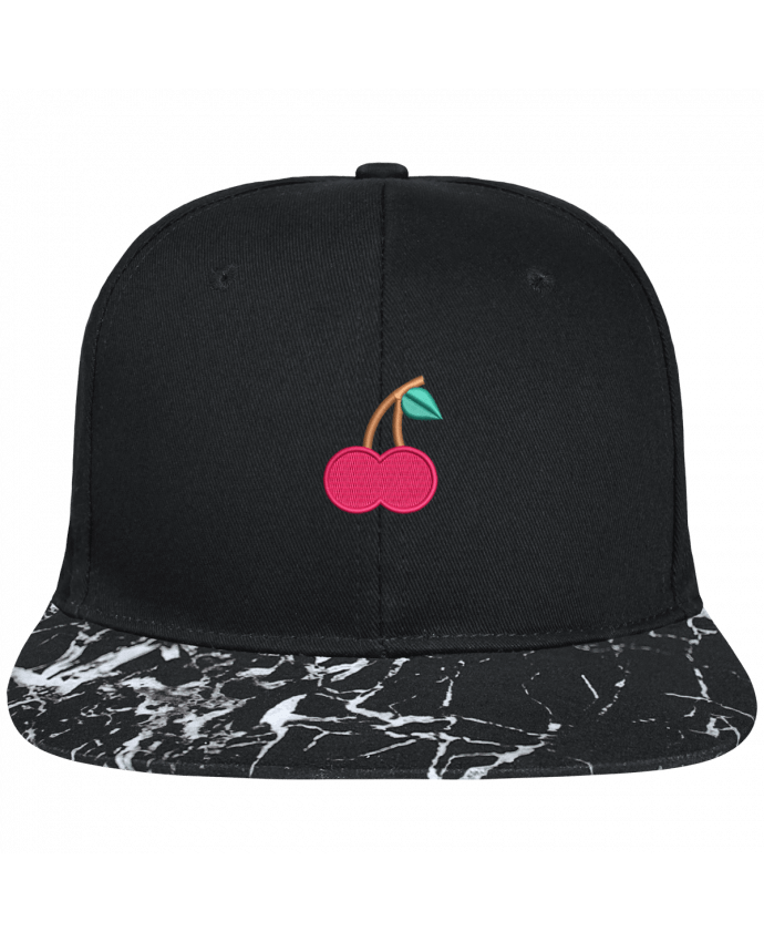 Snapback Cap visor black mineral pattern Cerise brodé avec toile noire 100% coton et visière imprimée motif m