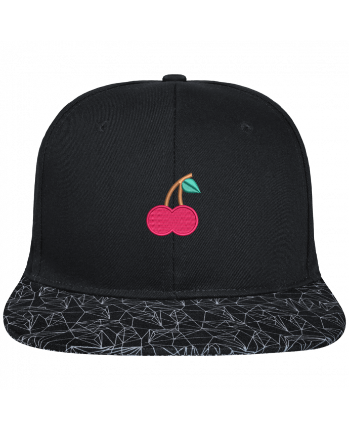 Snapback Cap visor black geometric pattern Cerise brodé avec toile noire 100% coton et visière imprimée 100%