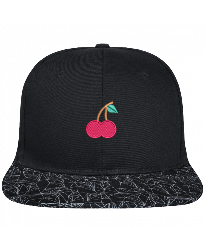 Snapback noire visière géométrique Cerise brodé avec toile noire 100% coton et visière imprimée 100%