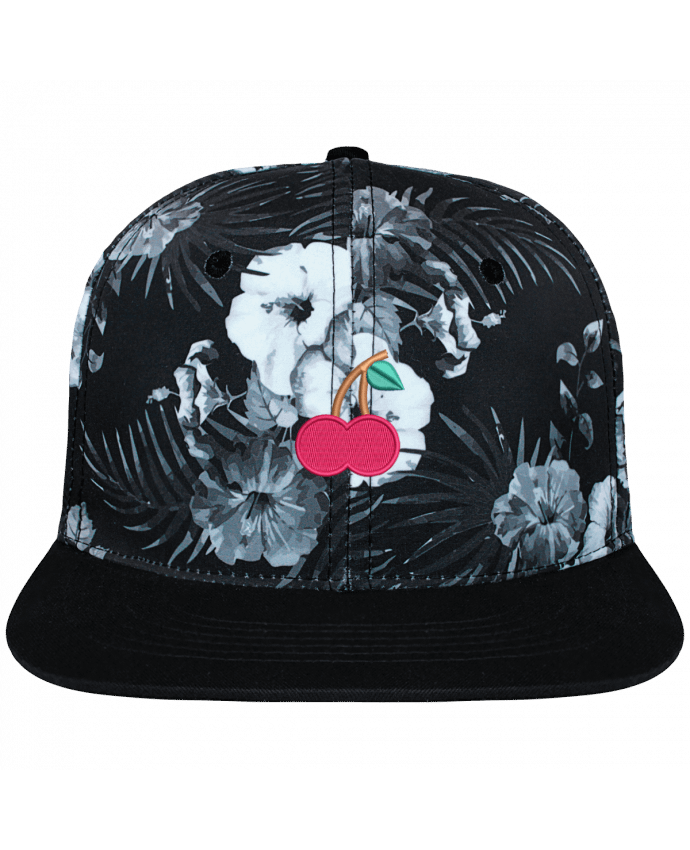 Snapback Cap Hawaii Crown pattern Cerise brodé et toile imprimée motif floral noir et blanc
