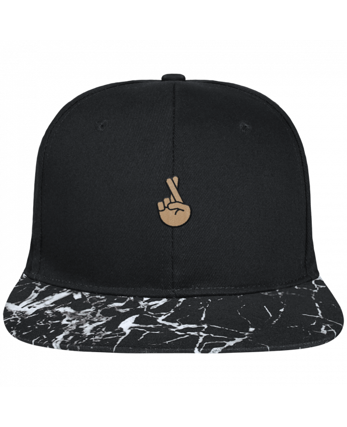 Snapback Cap visor black mineral pattern Doigts croisés white brodé avec toile noire 100% coton et visière im