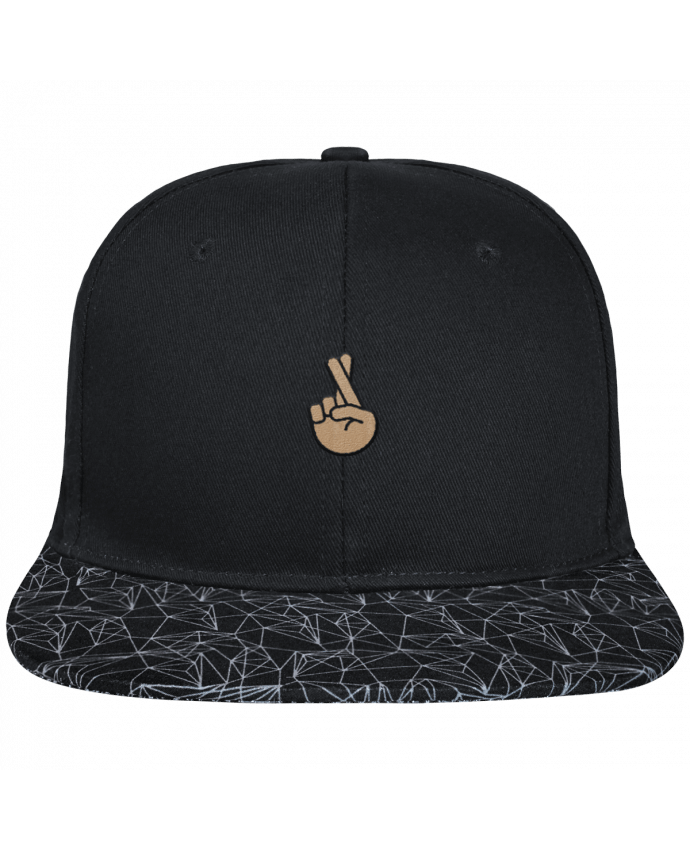 Snapback Cap visor black geometric pattern Doigts croisés white brodé avec toile noire 100% coton et visière