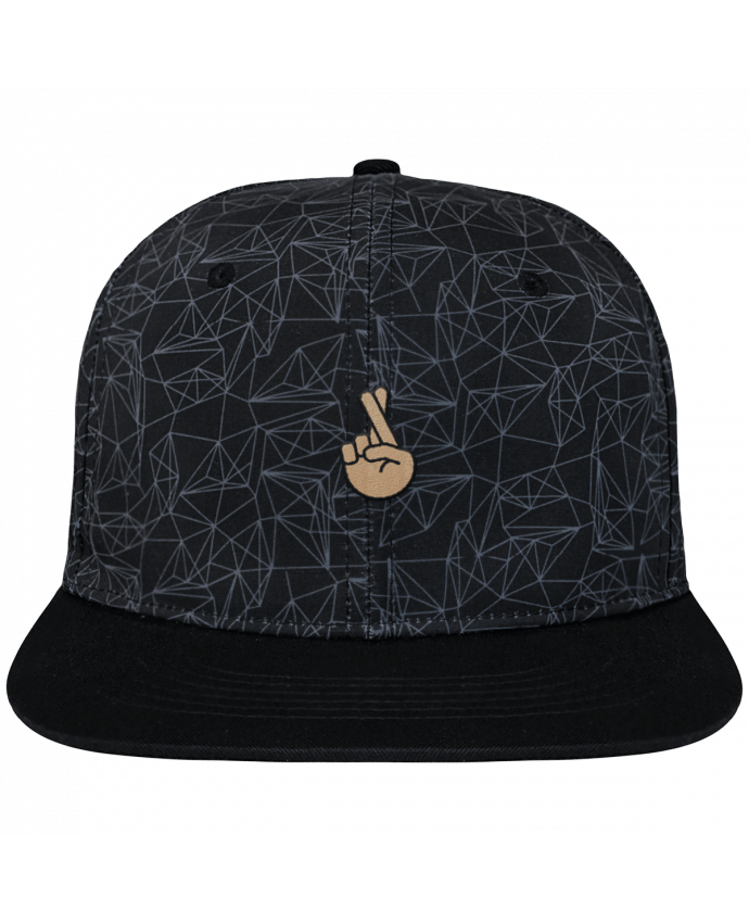 Snapback Cap geometric Crown pattern Doigts croisés white brodé avec toile imprimée et visière noire