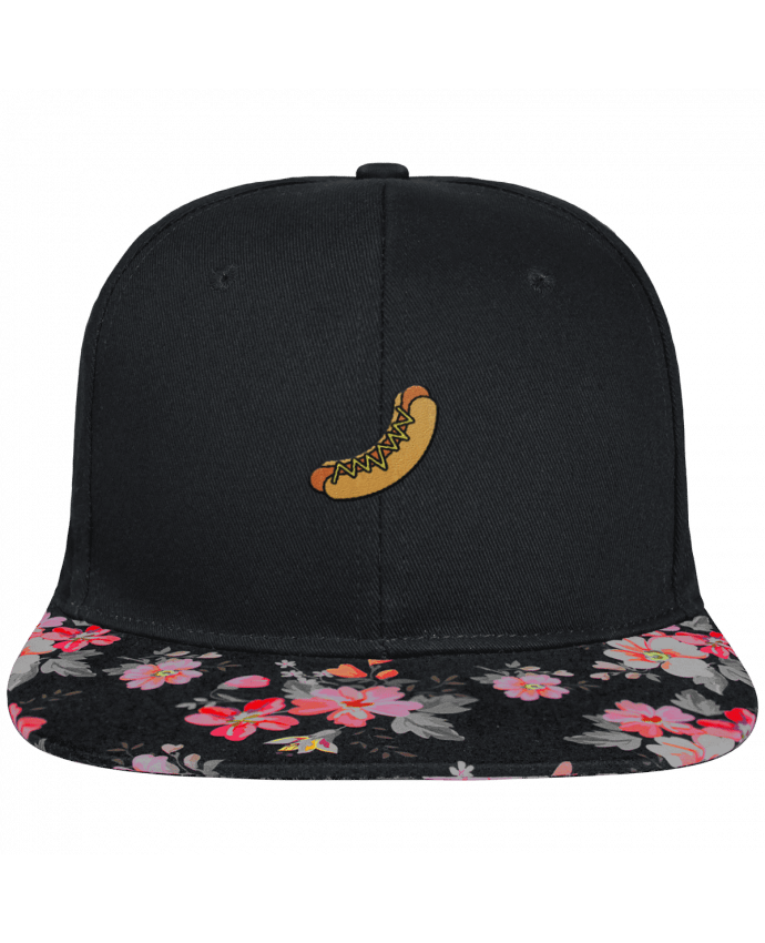 Snapback Cap visor black floral Crown pattern Hot dog brodé et visière à motifs 100% polyester et toile coton