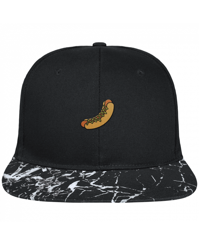 Snapback Cap visor black mineral pattern Hot dog brodé avec toile noire 100% coton et visière imprimée motif 