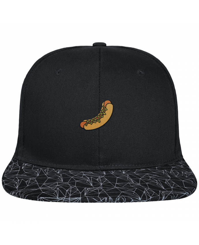 Snapback Cap visor black geometric pattern Hot dog brodé avec toile noire 100% coton et visière imprimée 100