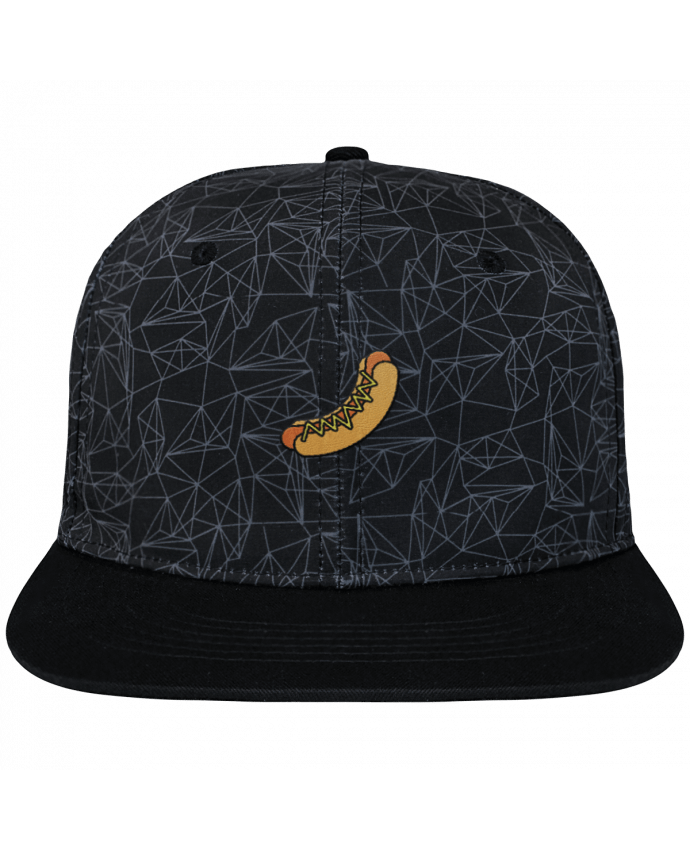 Snapback Cap geometric Crown pattern Hot dog brodé avec toile imprimée et visière noire