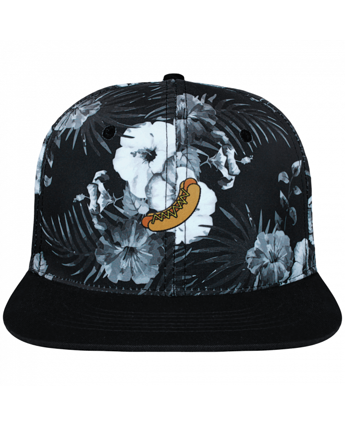 Gorra Snapback Diseño Hawai Hot dog brodé et toile imprimée motif floral noir et blanc