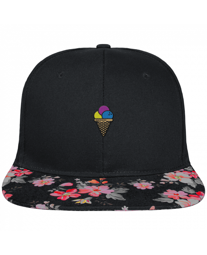 Snapback Cap visor black floral Crown pattern Ice cream brodé et visière à motifs 100% polyester et toile coton