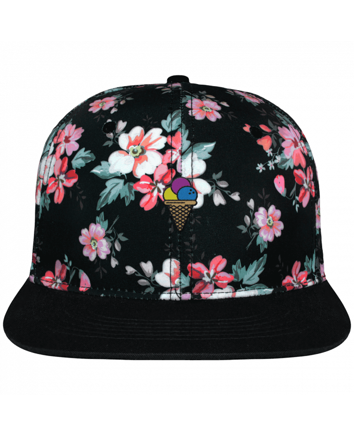 Snapback Cap Black Floral crown pattern Ice cream brodé avec toile motif à fleurs 100% polyester et visière 