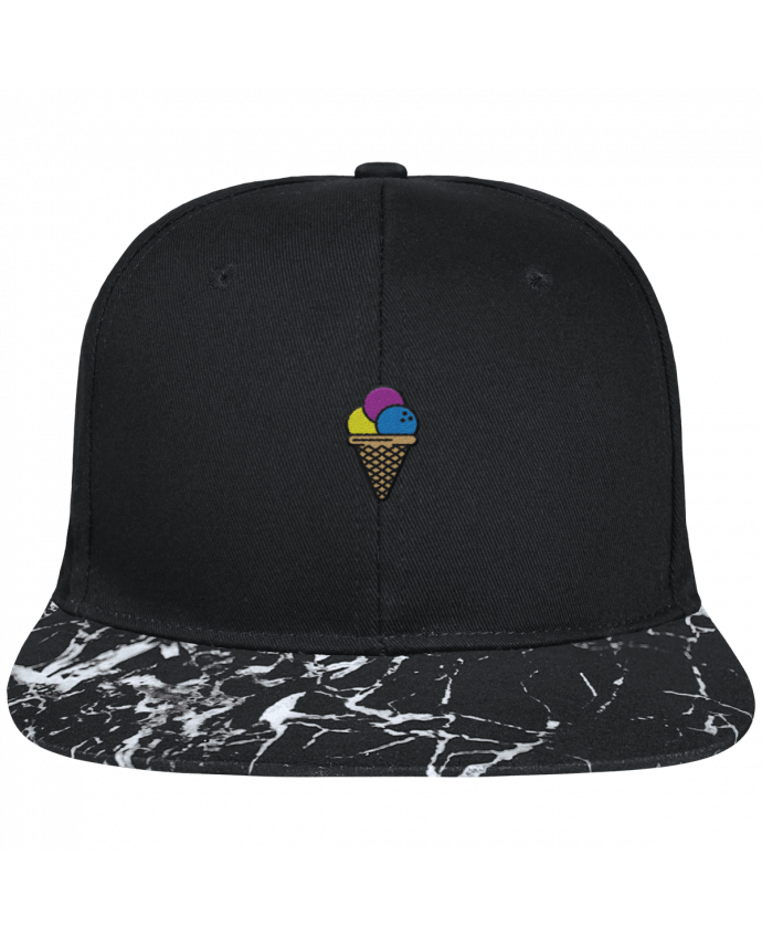 Snapback black visiere minerale Ice cream brodé avec toile noire 100% coton et visière imprimée moti