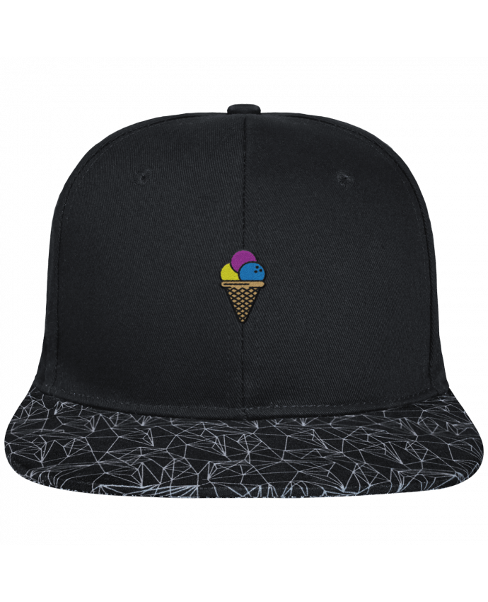 Snapback Cap visor black geometric pattern Ice cream brodé avec toile noire 100% coton et visière imprimée 1