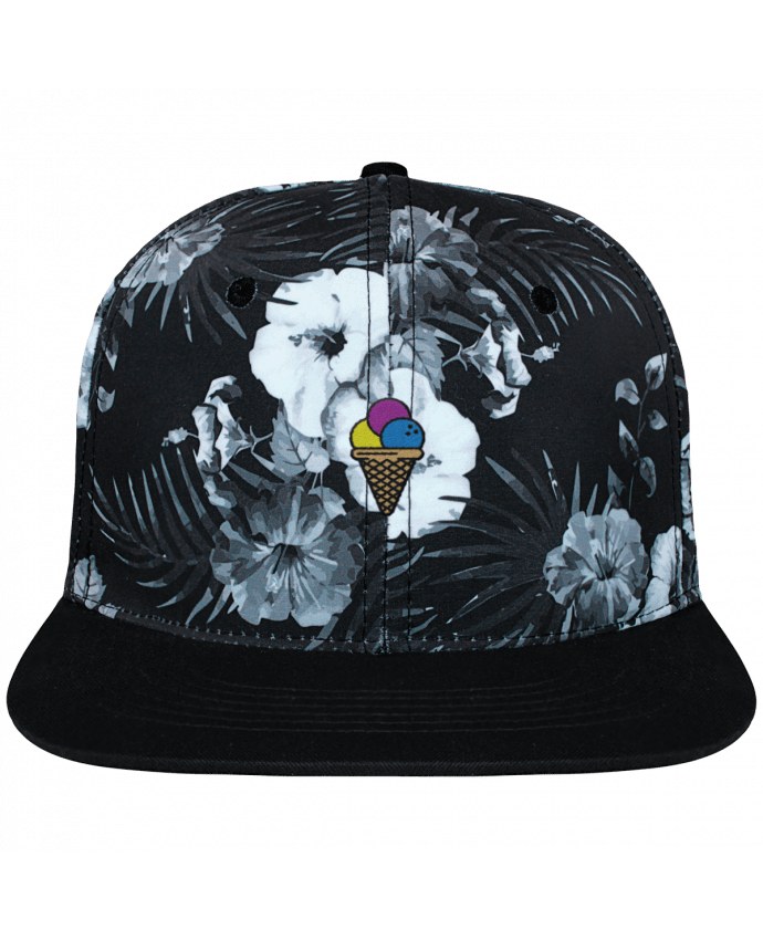 Snapback Cap Hawaii Crown pattern Ice cream brodé et toile imprimée motif floral noir et blanc