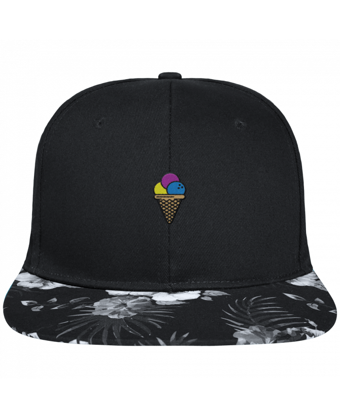 Snapback black hawaiian Ice cream brodé avec toile noire 100% coton et visière imprimée fleurs 100% 