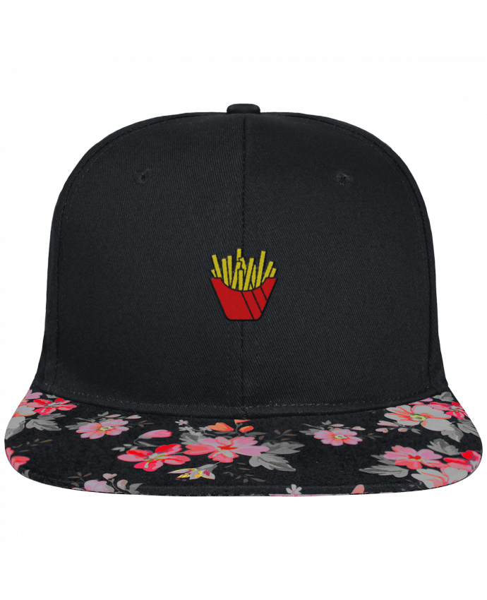 Snapback Cap visor black floral Crown pattern Frites brodé et visière à motifs 100% polyester et toile coton