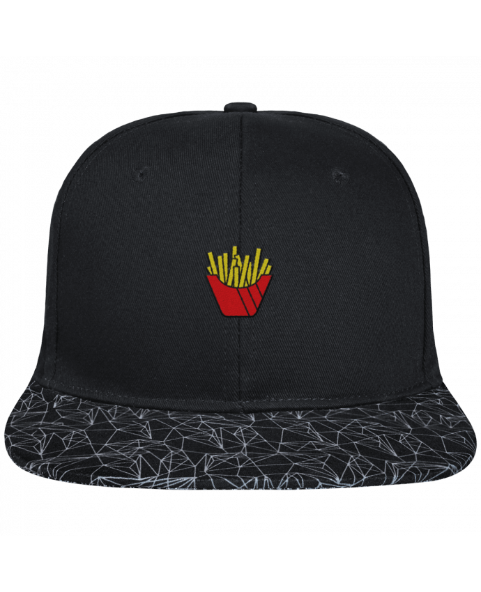 Snapback Cap visor black geometric pattern Frites brodé avec toile noire 100% coton et visière imprimée 100%