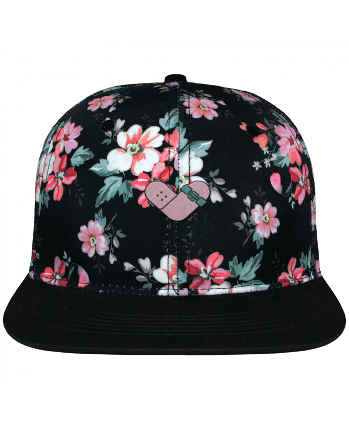 Snapback Cap Black Floral crown pattern Coeur skate brodé avec toile motif à fleurs 100% polyester et visièr