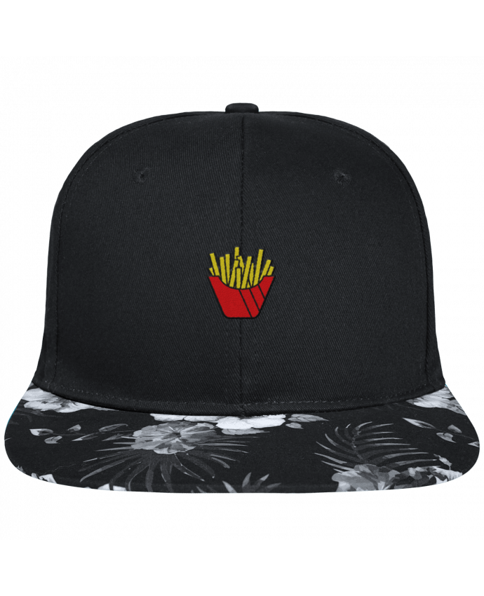 Snapback Cap visor Hawaii Crown pattern Frites brodé avec toile noire 100% coton et visière imprimée fleurs 100% pol