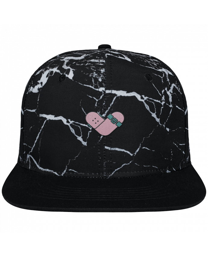 Snapback Cap black mineral Crown pattern Coeur skate brodé et toile imprimée motif minéral noir et blanc
