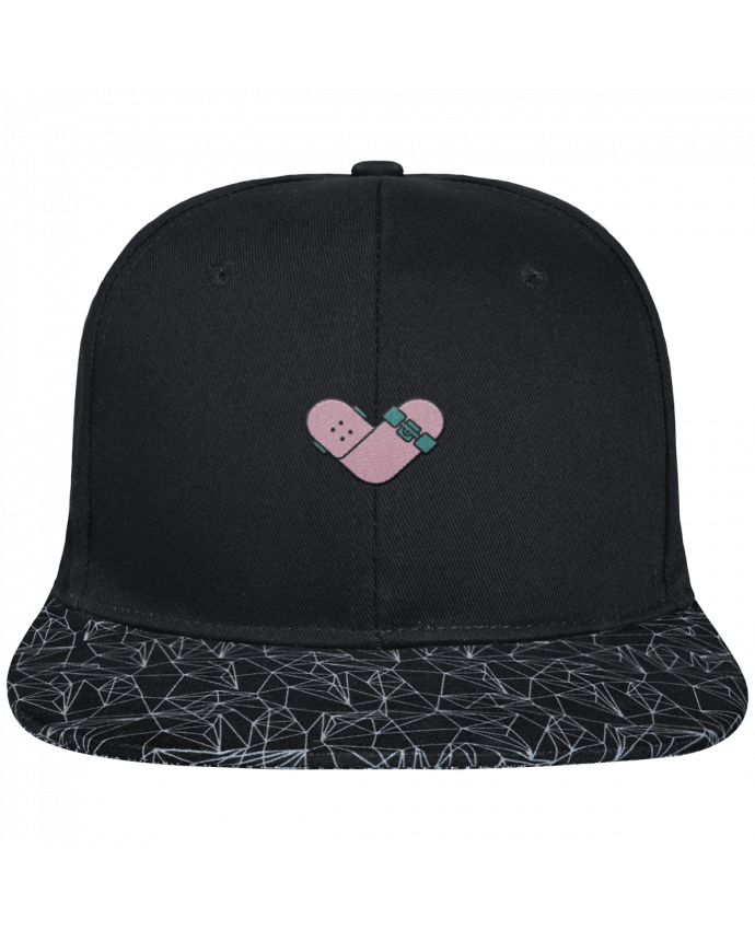 Snapback noire visière géométrique Coeur skate brodé avec toile noire 100% coton et visière imprimée