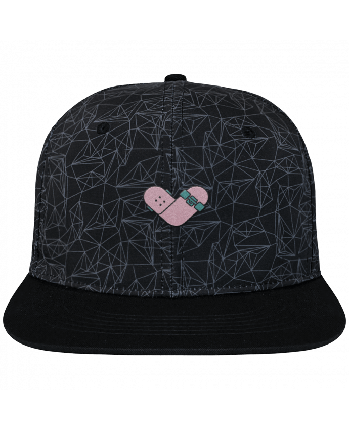 Casquette snapback geometric noire Coeur skate brodé avec toile imprimée et visière noire