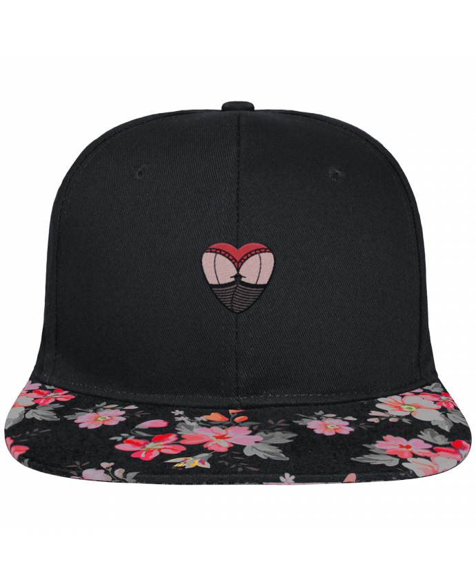 Snapback Cap visor black floral Crown pattern Fesses dentelle brodé et visière à motifs 100% polyester et toile coton