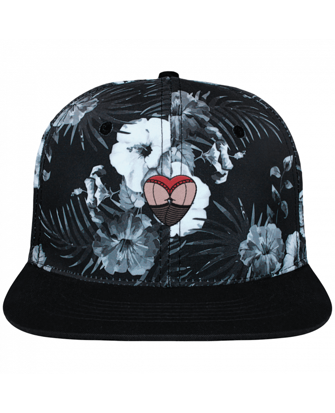Snapback Cap Hawaii Crown pattern Fesses dentelle brodé et toile imprimée motif floral noir et 