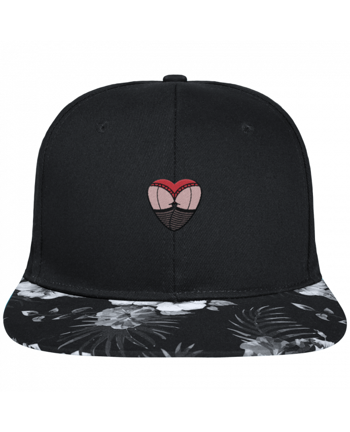 Gorra Snapback Visera Flor Hawai Fesses dentelle brodé avec toile noire 100% coton et visière imprimée fleurs