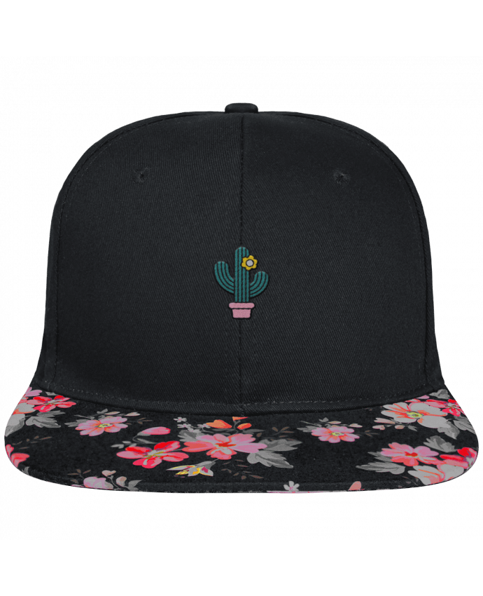 Snapback Cap visor black floral Crown pattern Cactus brodé et visière à motifs 100% polyester et toile coton