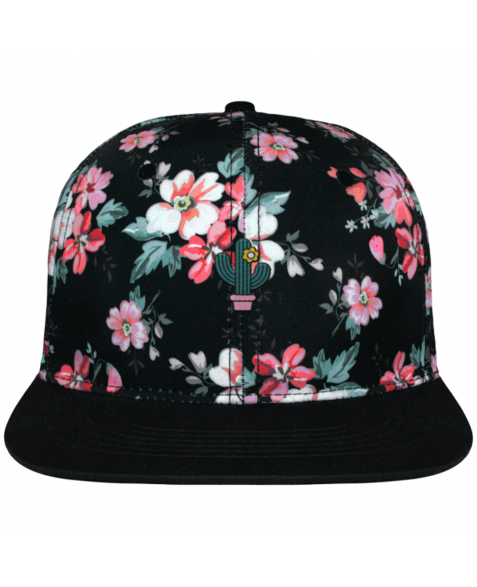 Snapback Cap Black Floral crown pattern Cactus brodé avec toile motif à fleurs 100% polyester et visière noi