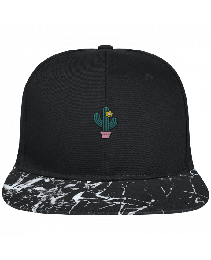 Snapback Cap visor black mineral pattern Cactus brodé avec toile noire 100% coton et visière imprimée motif m