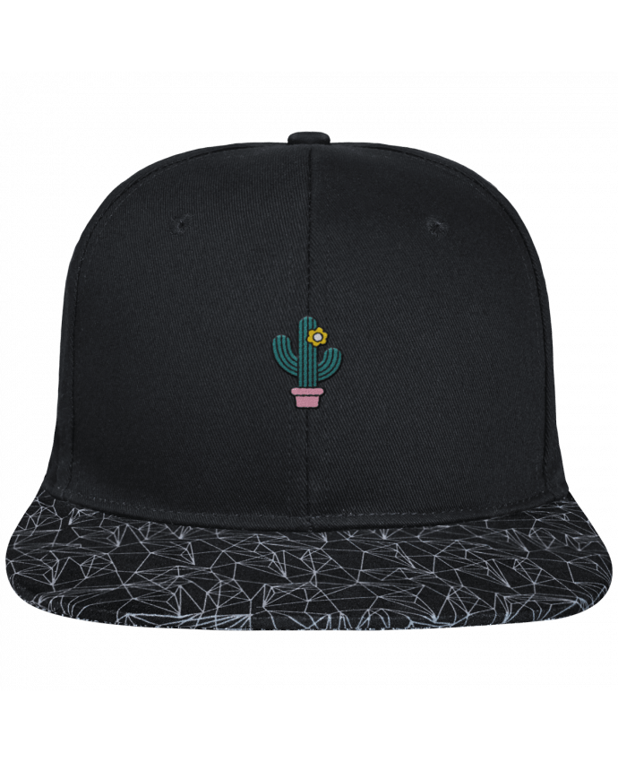 Snapback noire visière géométrique Cactus brodé avec toile noire 100% coton et visière imprimée 100%