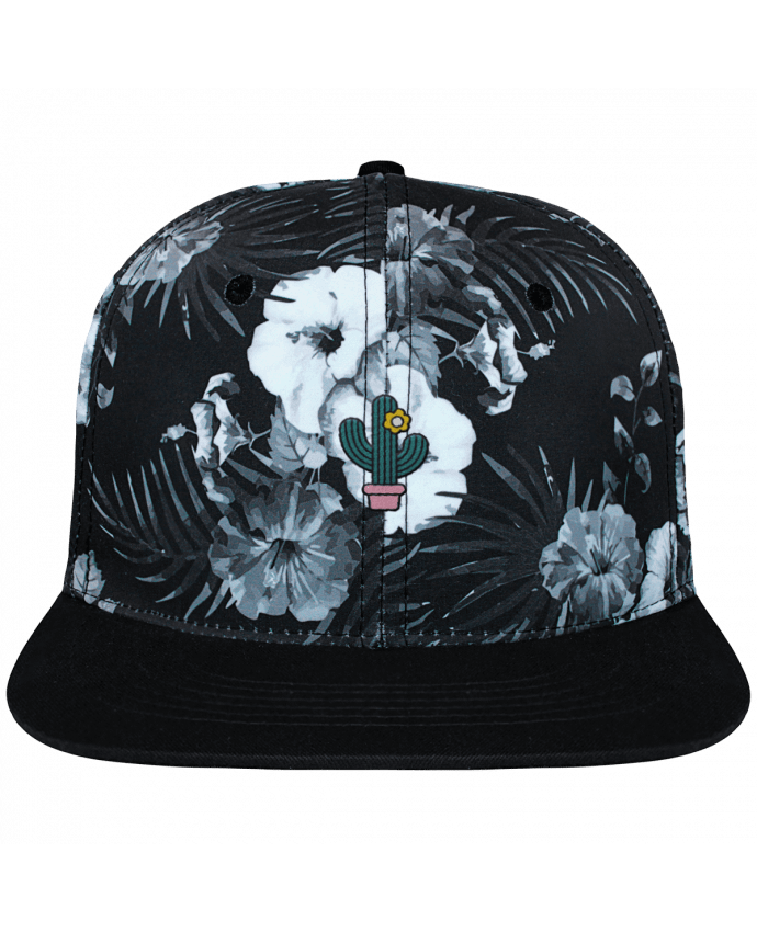 Snapback Cap Hawaii Crown pattern Cactus brodé et toile imprimée motif floral noir et blanc
