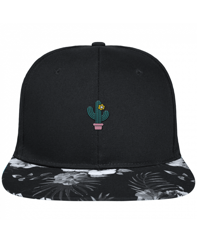 Snapback Cap visor Hawaii Crown pattern Cactus brodé avec toile noire 100% coton et visière imprimée fleurs 100% pol