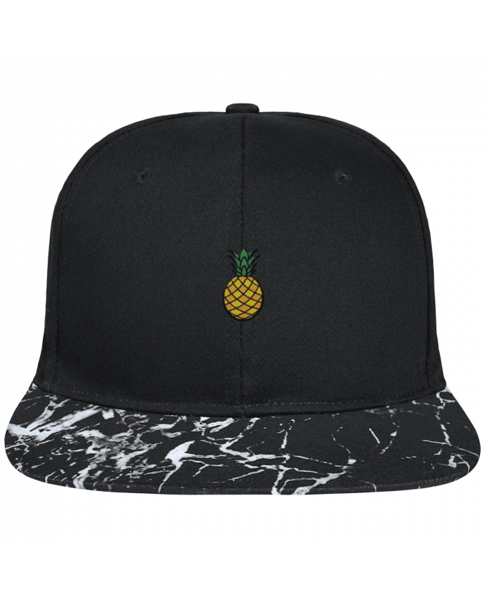 Gorra Snapback Visera Mineral negro Ananas orange brodé avec toile noire 100% coton et visière imprimée 