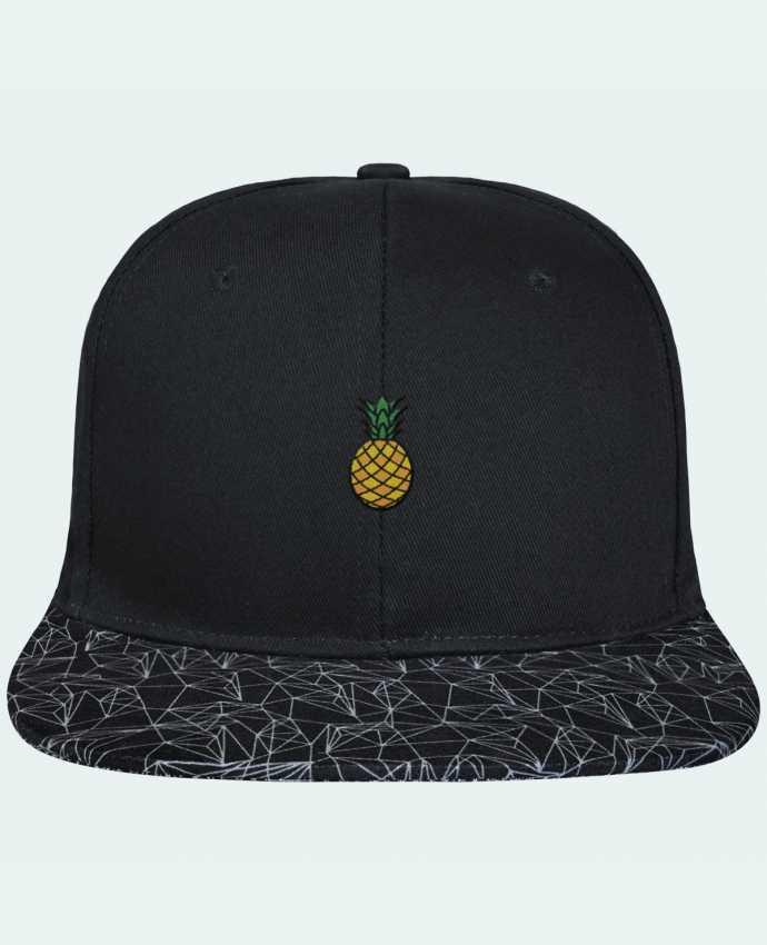 Snapback Cap visor black geometric pattern Ananas orange brodé avec toile noire 100% coton et visière imprim