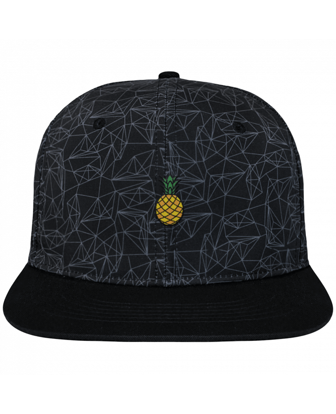 Snapback Cap geometric Crown pattern Ananas orange brodé avec toile imprimée et visière noire