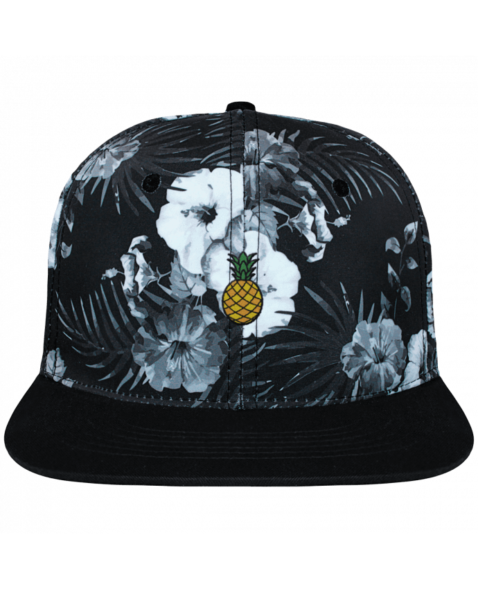 Snapback Cap Hawaii Crown pattern Ananas orange brodé et toile imprimée motif floral noir et bl